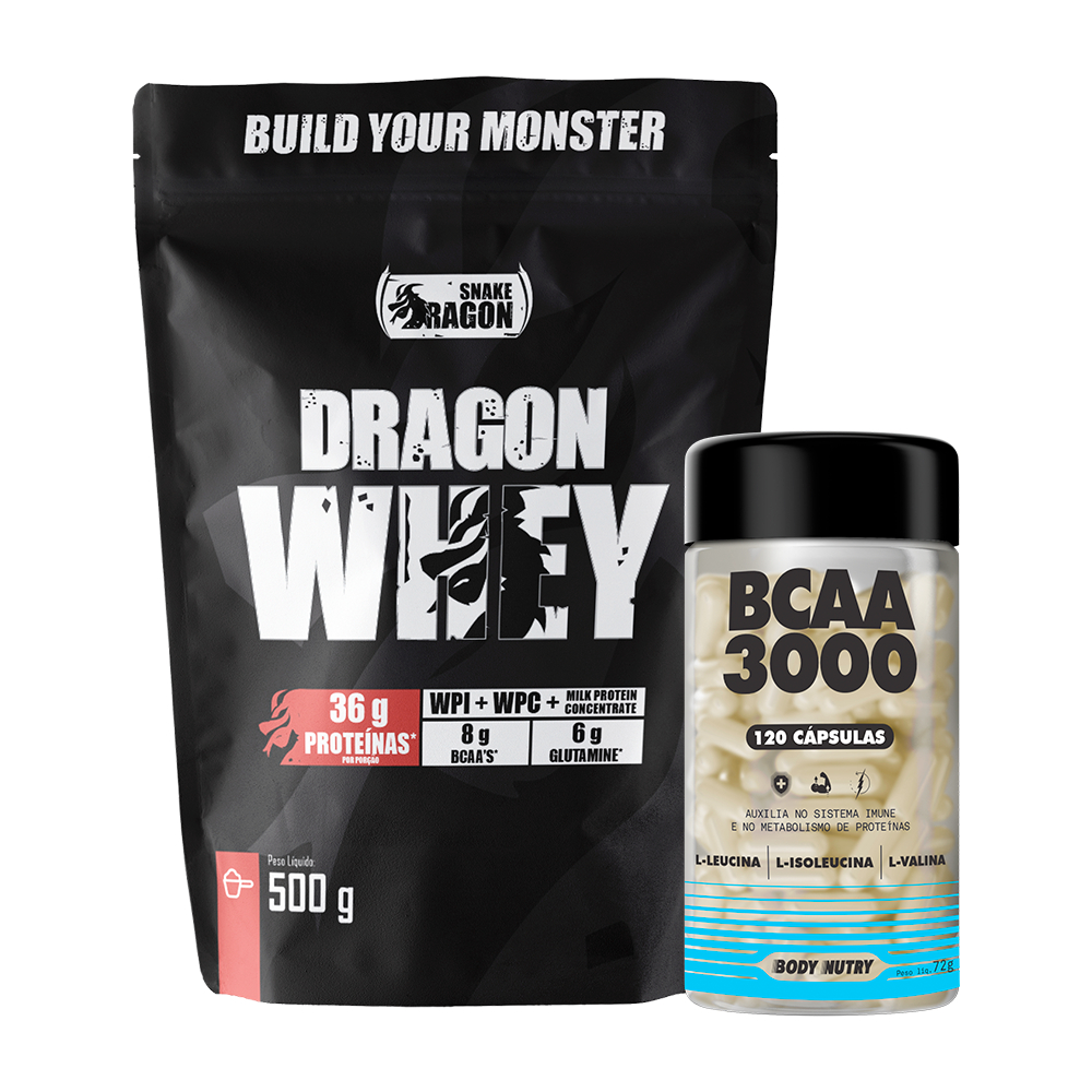 Kit 1 BCAA 3000 Pote 120 Cápsulas BN + 1 Dragon Whey SD