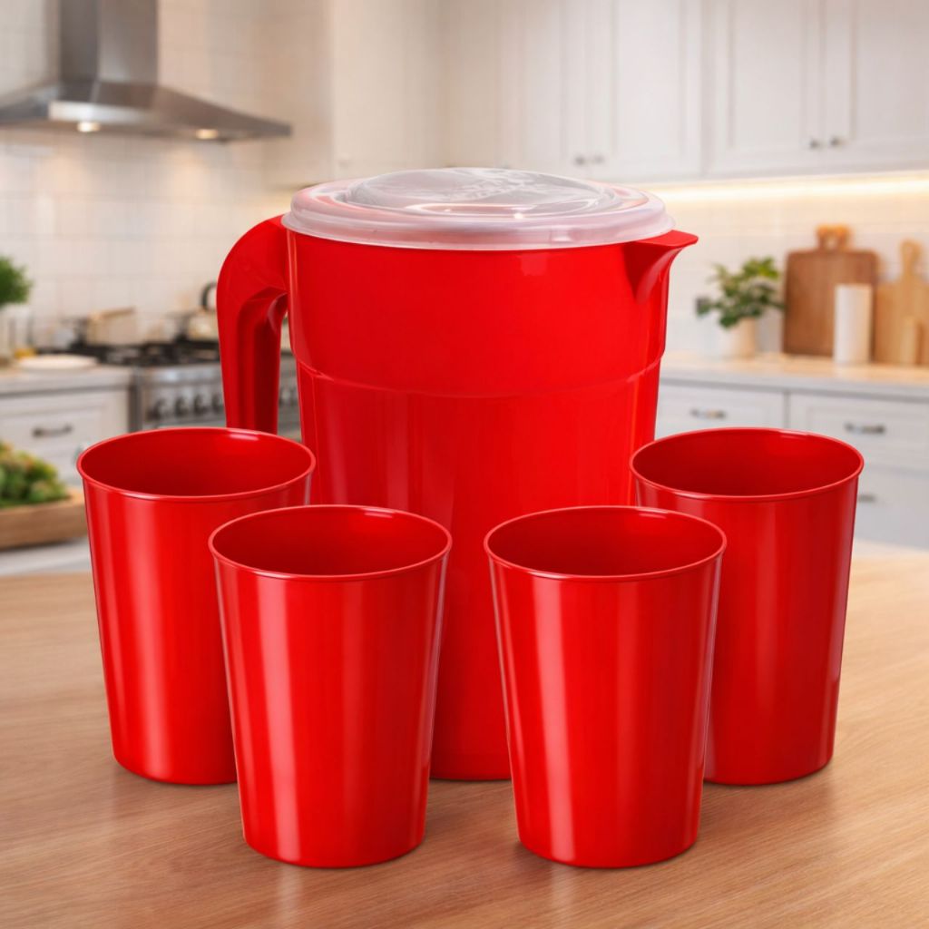 Kit Jarra 2L + 4 Copos 420ML Ideal Para Suco & Água Cozinha Casa e Festas