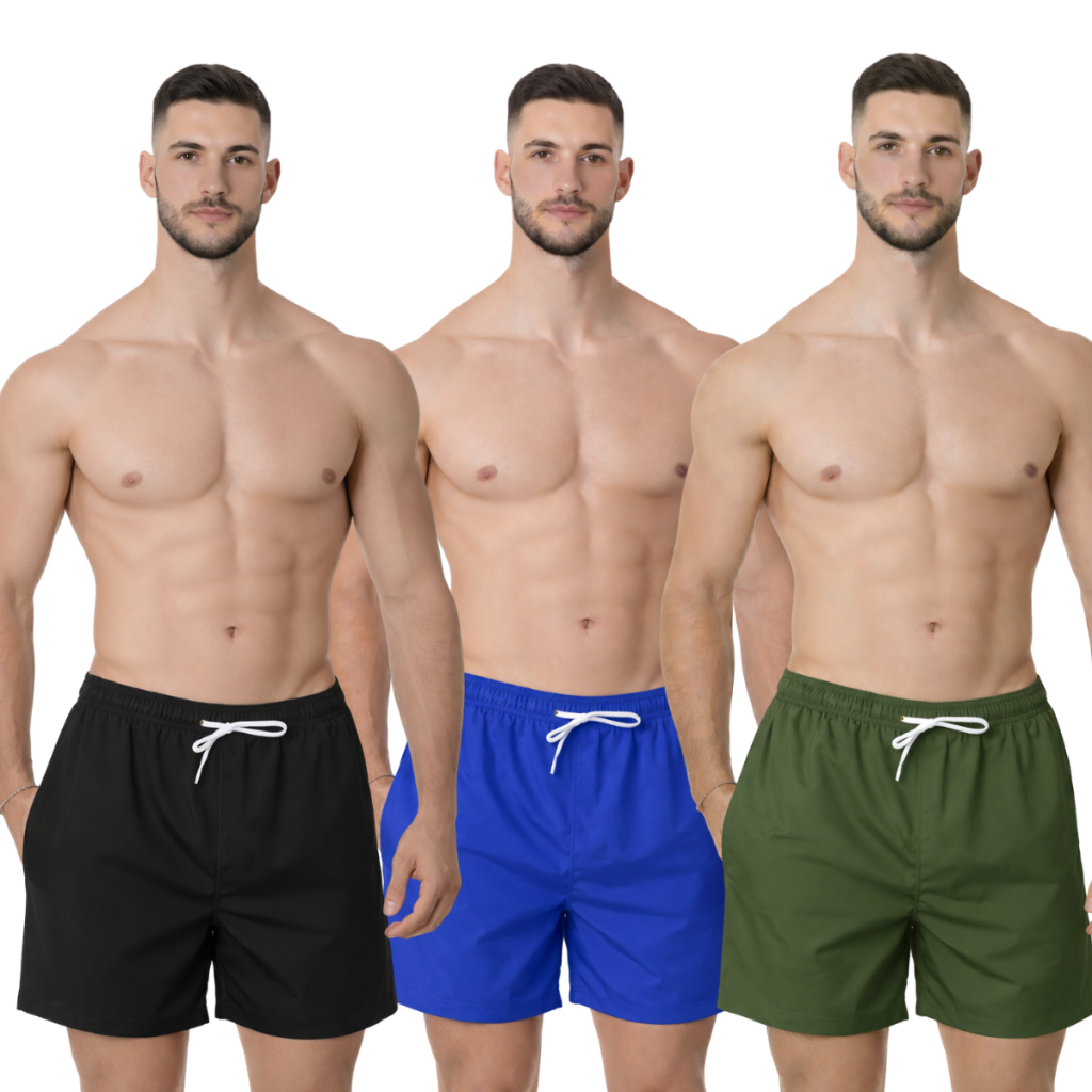 Kit 3 Shorts Tactal Com Elastano E Cadarço Basico Liso Confortavel Bom Para Esportes Ou Praia