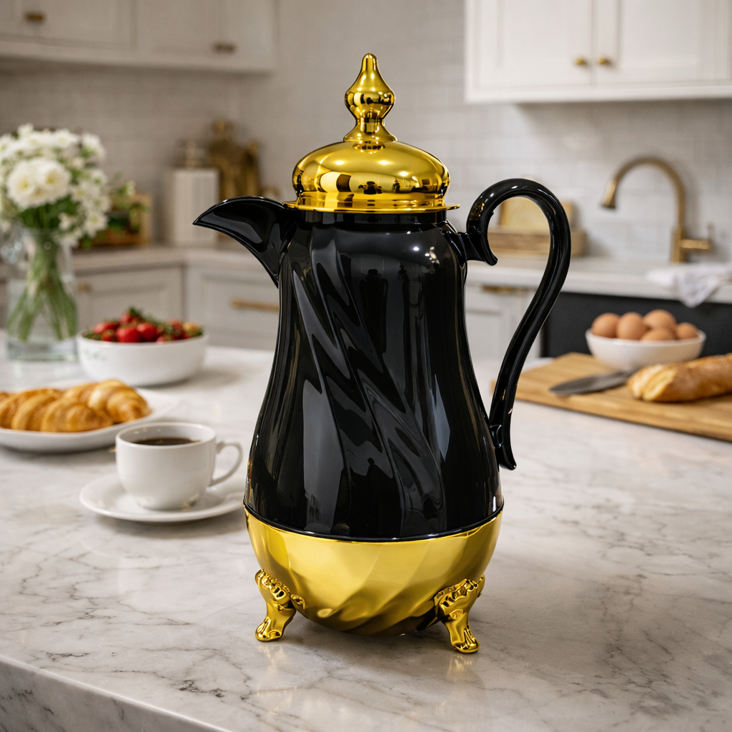 Garrafa Térmica Luxo 1Litros Preta Com Dourada Design Sofisticado em Oferta na Shopee