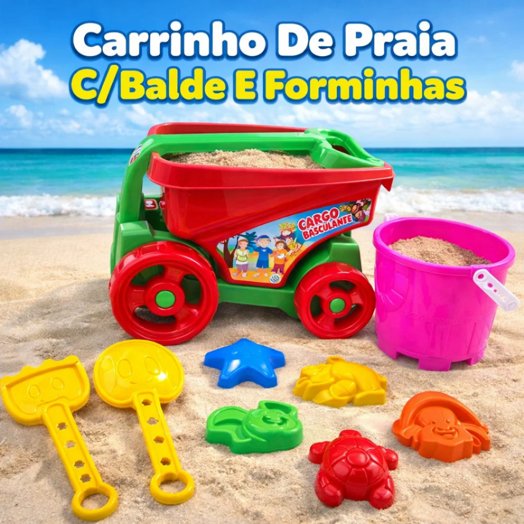 Carrinho De Praia C/Balde E Forminhas Cargo Basculante