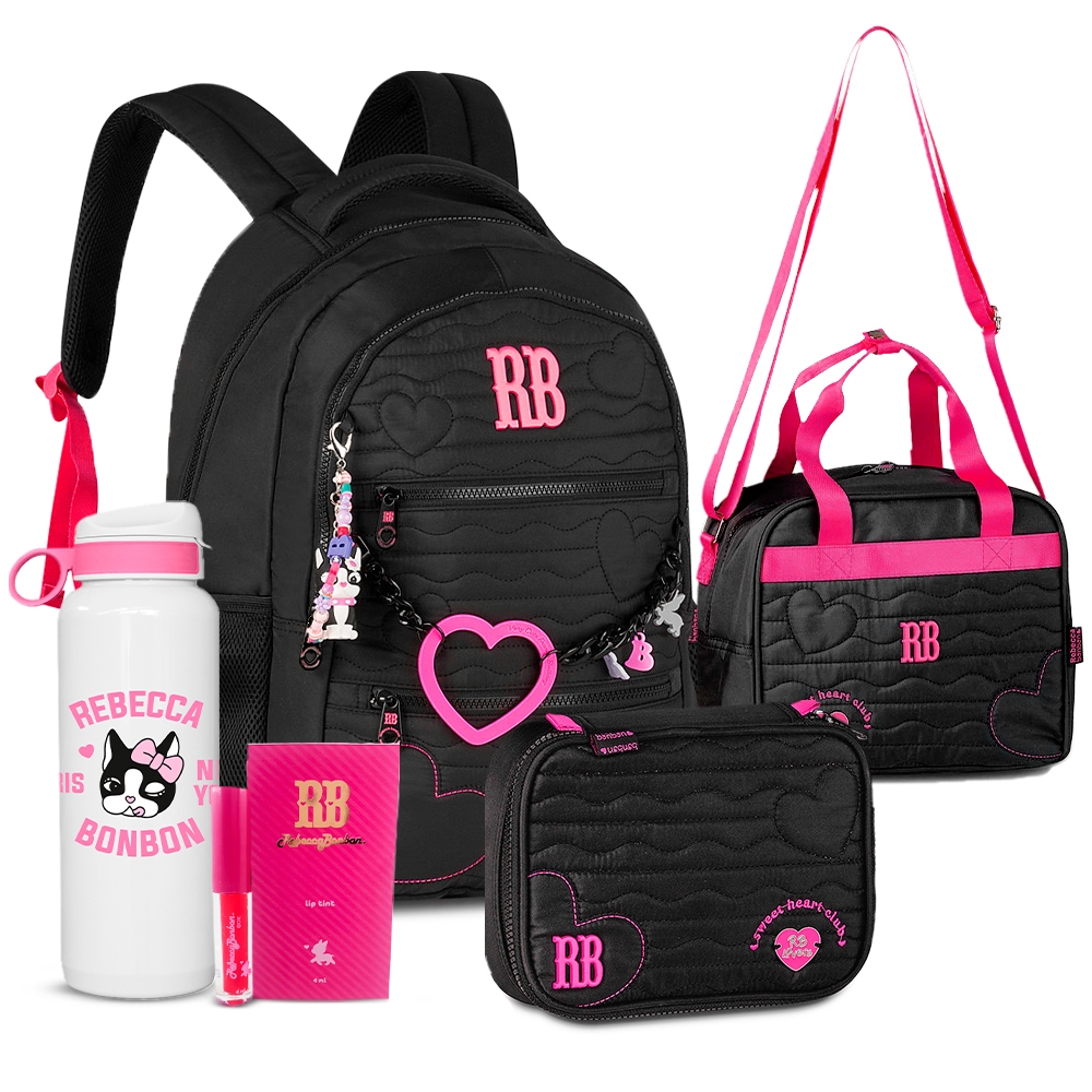 Kit Mochila Rebecca Bonbon Bolsinha Lancheira Estojo Escolar RB 2026 Voltas as Aulas Meninas
