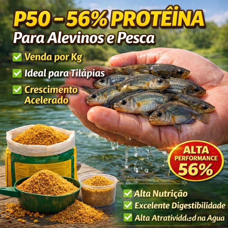 Ceva P50 para Alevinos e Pesca – 56% ProteínaTurbinada • Pesca Boa • Alevinos Fortes