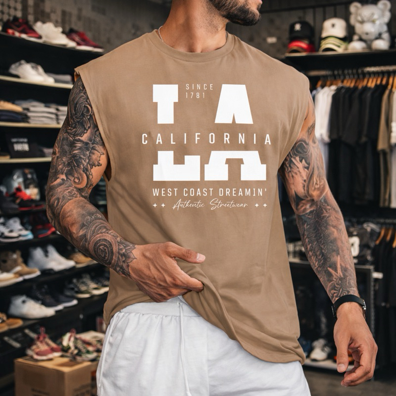 Regata Masculina Algodão Camiseta Regata Oversized LA California Várias Cores Caimento Perfeito em Oferta na Shopee