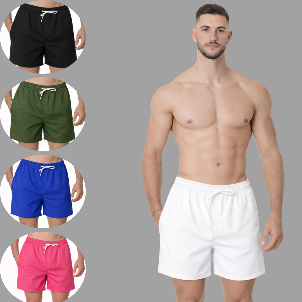 Shorts Tactel Masculino Com Elastano E Cadarço Liso Confortavel Ideal Para Esportes Ou Praia