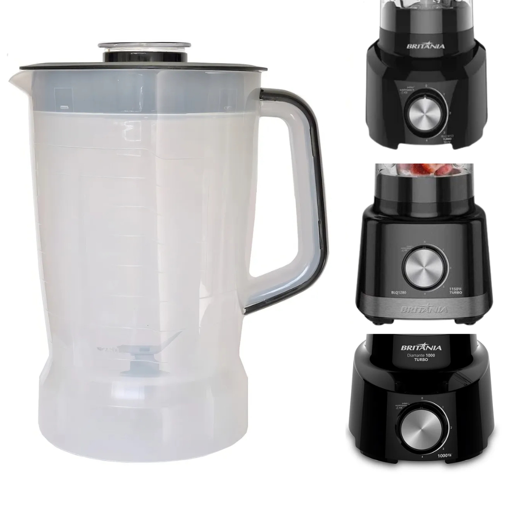 Copo para Liquidificador Britânia Turbo BLQ1015 / BLQ1280 / DIAMENTE 1000 Translucido Preto Micromax