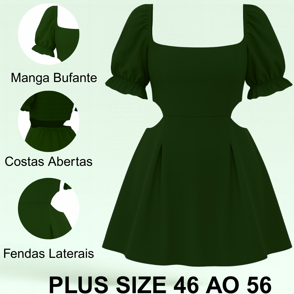 Vestido Plus Size Curto Modelo Aberto Manga Princesa Primavera Verão Tecido Leve Confortável G1 G2 G3