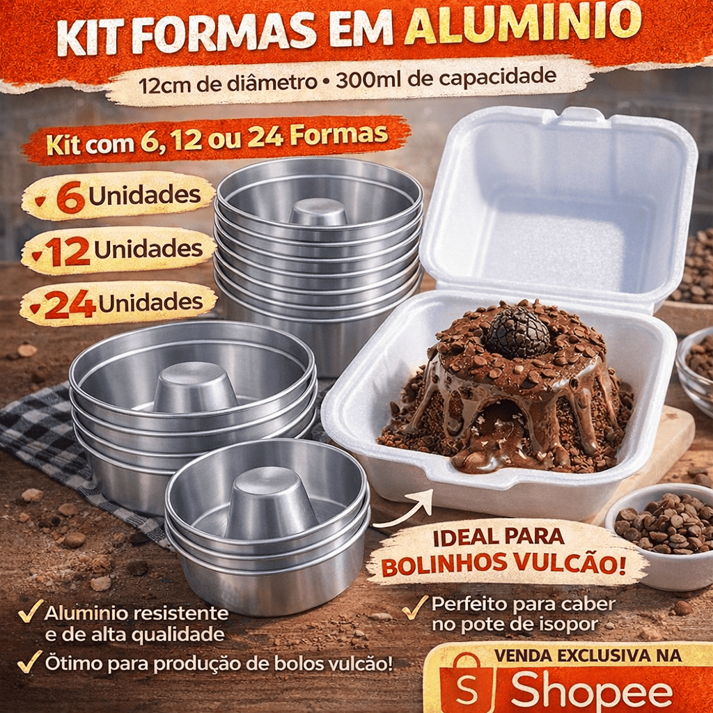 Kit Formas Nº12 Em Alumínio 300ml Bolo Vulcão Pudim Doces Sobremesas Festas em Oferta na Shopee