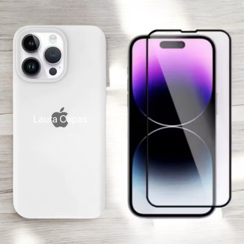 Capa iPhone Branco + Película Virdo 3D Para 17 11 12 13 14 15 16 Pro Max Plus X XS XR 16E 17E Capinha Silicone Aveludada