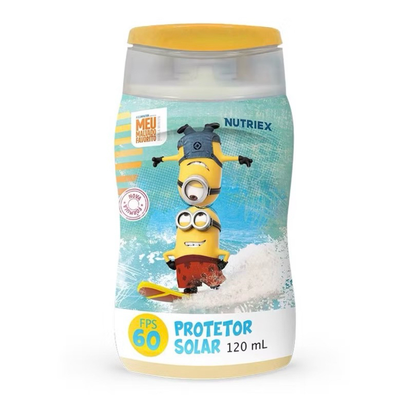 Protetor Solar Infantil Minions FPS 60 - Toque Seco, Absorção Rápida, Livre de Corantes 120mL