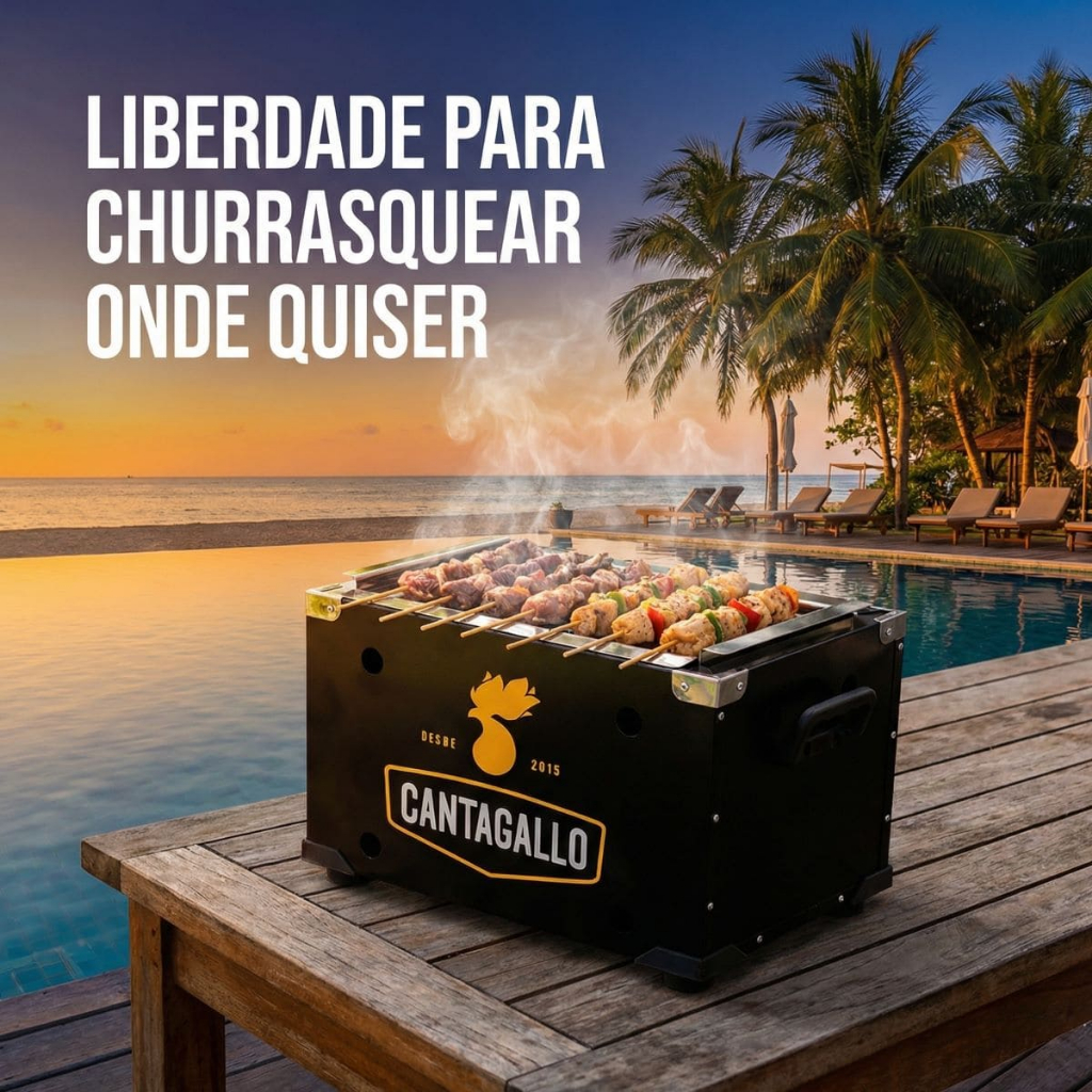 Detalhes do Churrasqueira Inox Portátil CantaGallo - Compacta para Camping Varandas e Churrasco