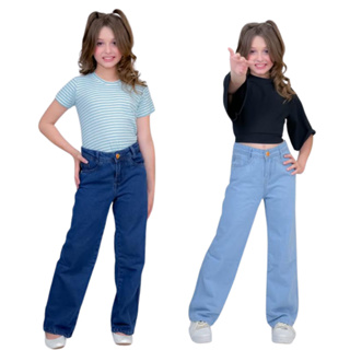 Calça Jeans Wide Leg Infantil Feminina Juvenil Blogueira Premium em Oferta na Shopee