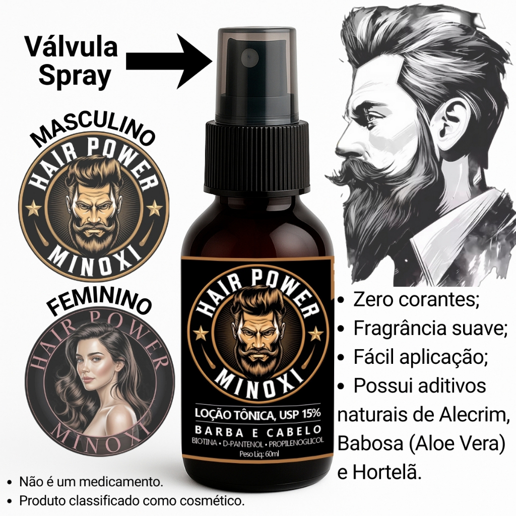 Loção Tônica Hair Power Spray Barba Cabelo Sobrancelha Masculino Feminino 60ml em Oferta na Shopee