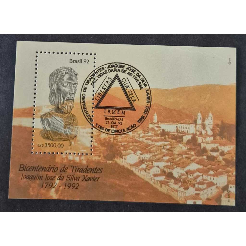Bloco selo dos correios B-91 - Bicentenario De Tiradentes. Com carimbo de 1º dia de circulação.
