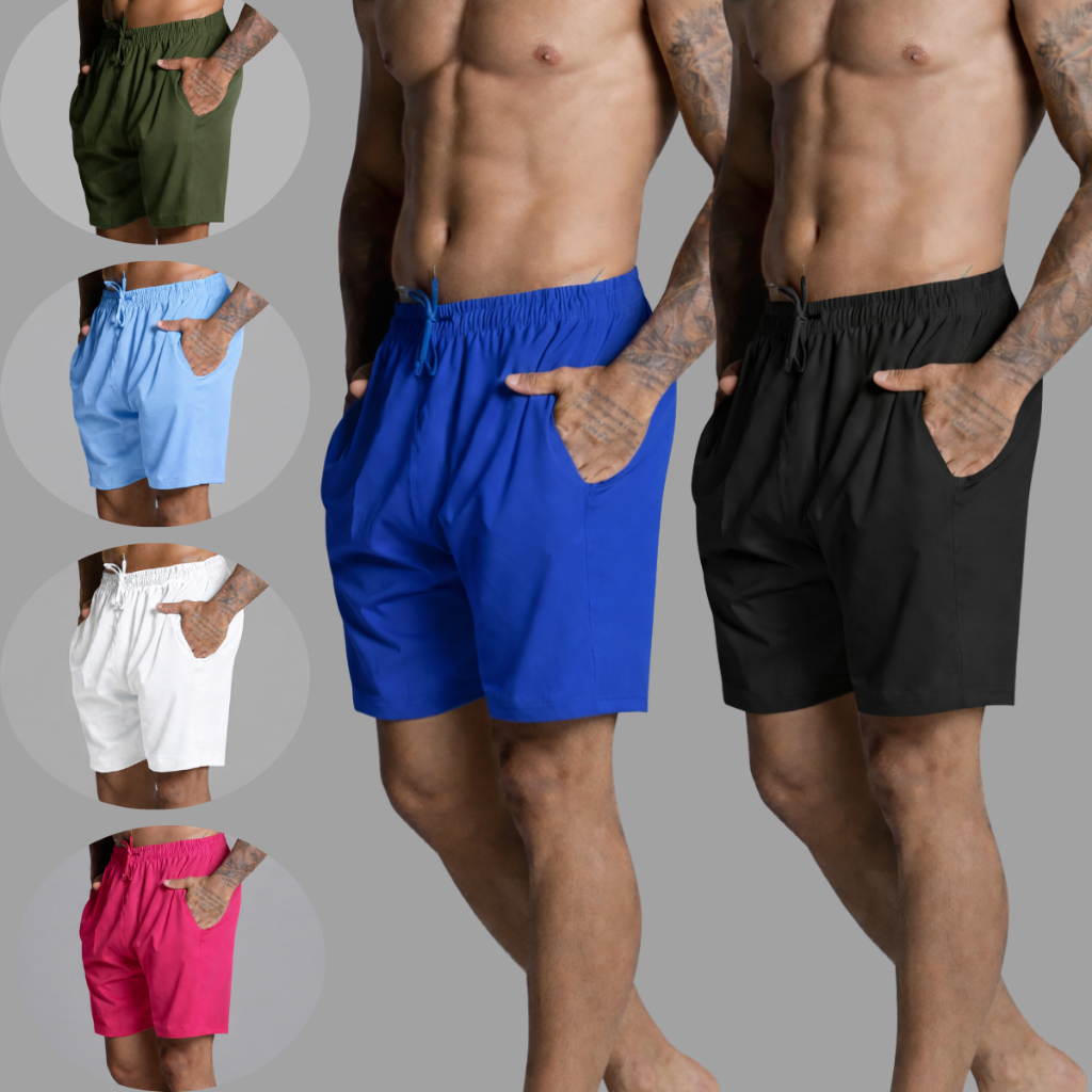 Kit 2 Bermudas Tactel Com Elastano E Cadarço Flexivel Liso Confortavel Otimo Em Esportes Ou Piscina