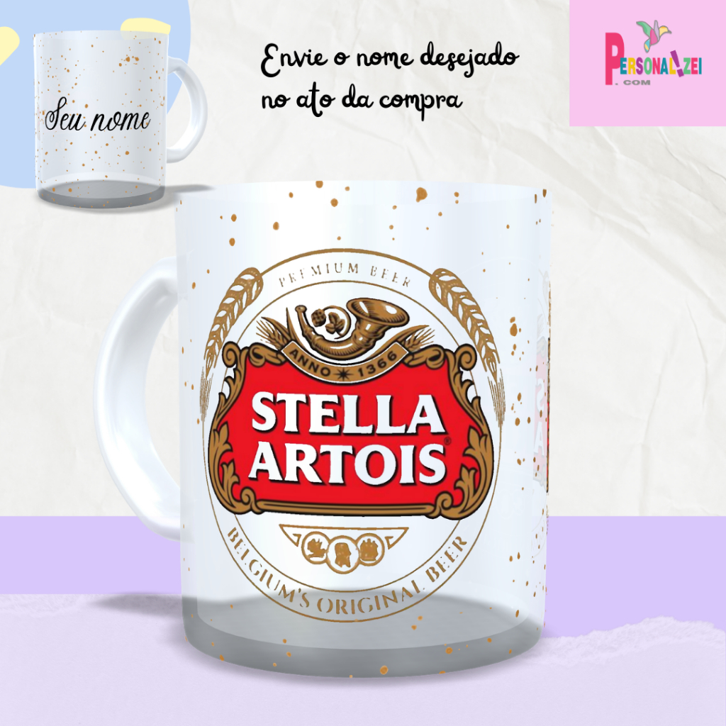 Caneca Stella Artois Com Nome Caneca Personalizada Vidro Jateado Presente Caneca Vidro Stella Artois