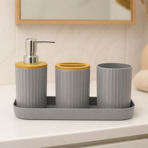 Kit Banheiro Lavabo com Bandeja Porta Sabonete Liquido Dispenser Porta Escova Dente para Decoração em Oferta na Shopee