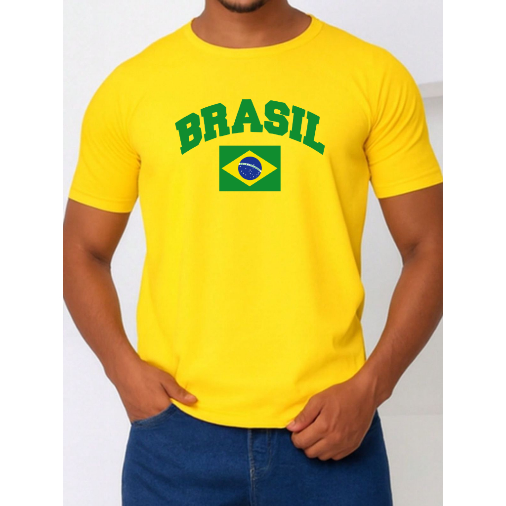 CAMISETA 100% ALGODÃO CAMISA CONFORTAVEL E ESTILOSA PARA DIA A DIA E COPA DO MUNDO ESTAMPADA BRASIL BANDEIRA