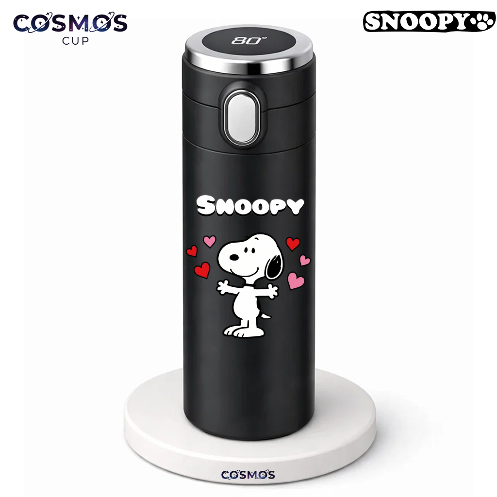 Garrafa Térmica de Aço Inoxidável Snoopy  com Medidor de Temperatura Digital 420ml