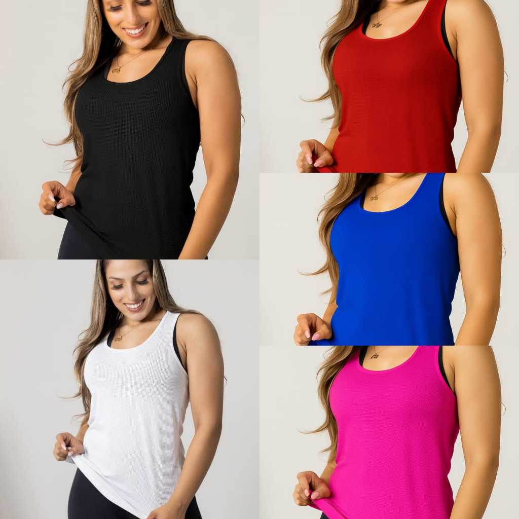 Kit 5 Regatas Longas de Academia Femininas  para Treino Ribana Dry Fit long line Dry Fit