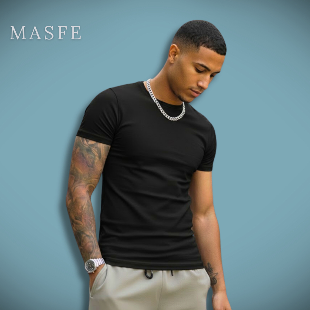 Camiseta Masculina Canelada Masfe Estilo Americano Básica Slim Fit Confortável Leve e Macia