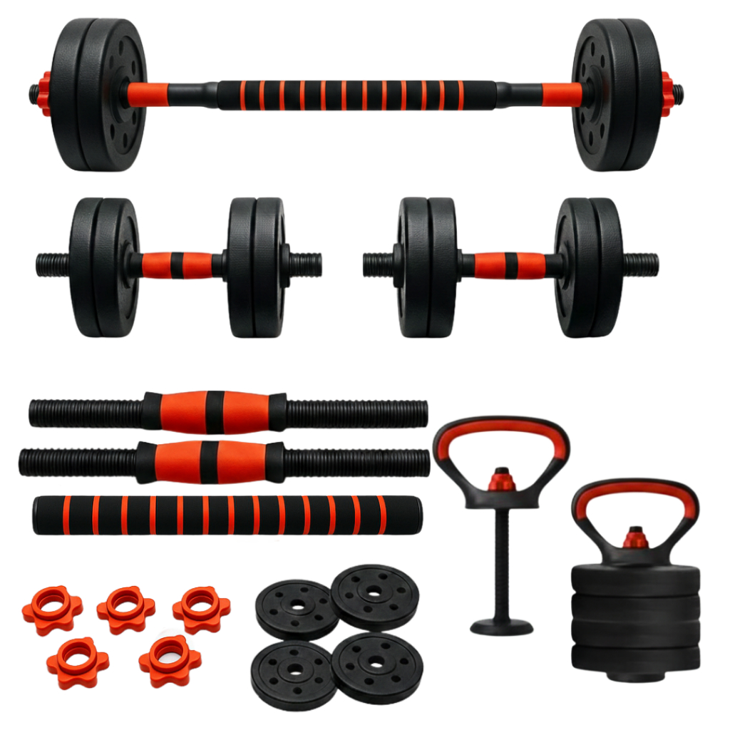 Kit Treino Funcional Musculação 10kg Kettlebell Barra Halteres