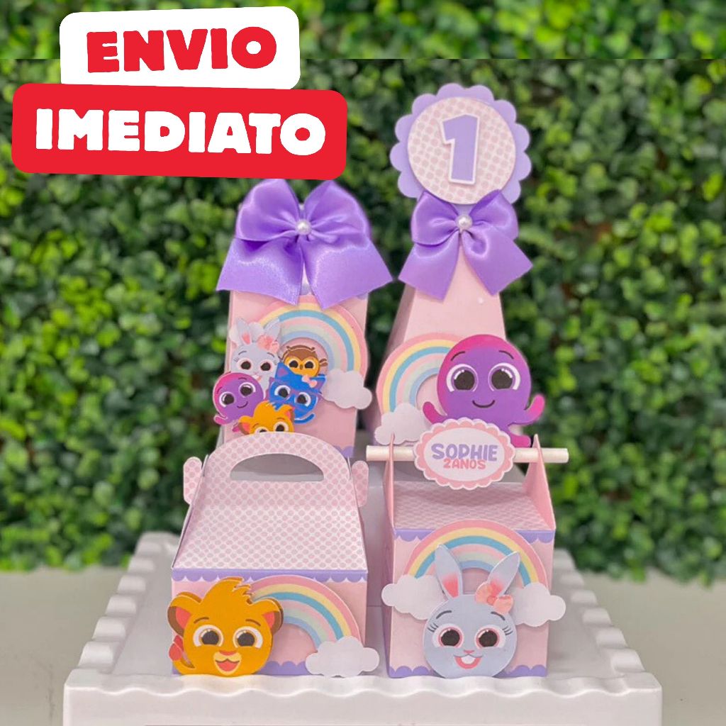 ENVIO RÁPIDO Kit Festa Bolofofos Menina Rosa Personalizado Lembrancinha Decoração Aniversário Caixas