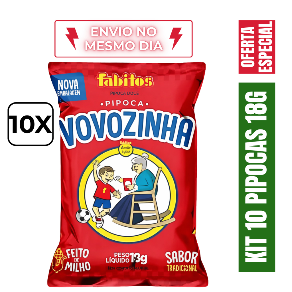 Fardo 10 Pipoca Doce Vovozinha Fabitos 18g