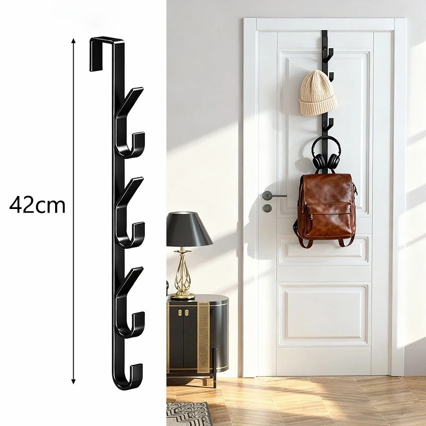 Ganchos para Trás da Porta de Metal Carbono Reforçado 3/5/7 Ganchos | Proteção Antirriscos para Roupas e Chapéus