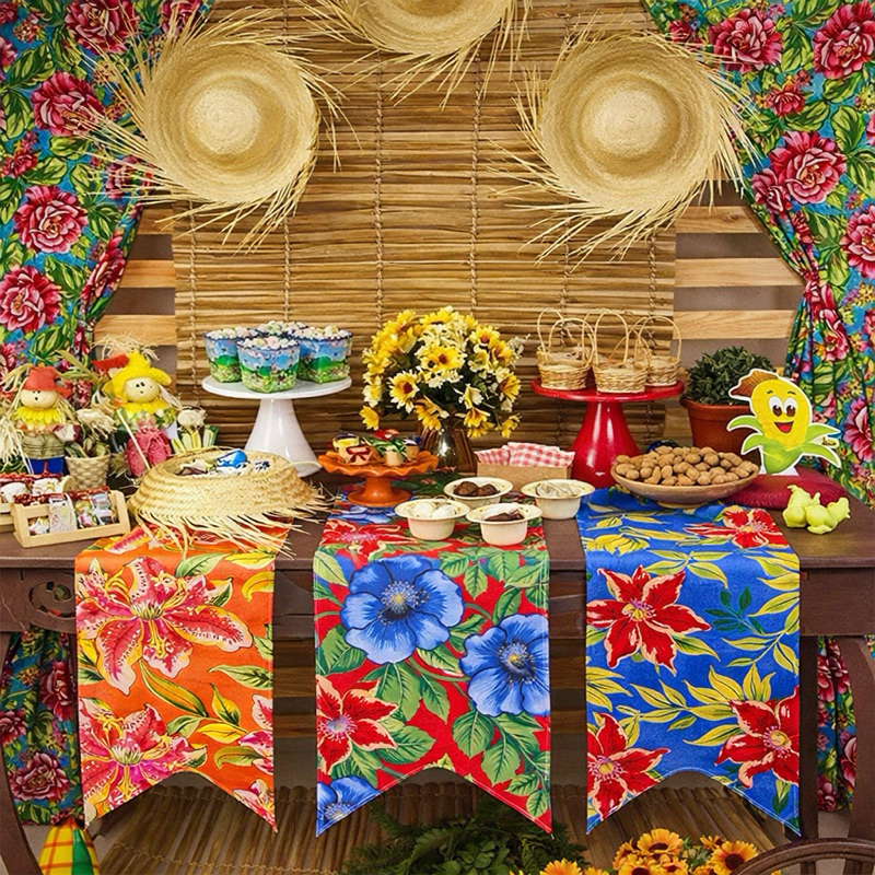 Kit 3 Caminhos de Mesa Festa Junina Mesa Posta Estampado Flores Bandeira Enfeite Bandeirinha OFERTA