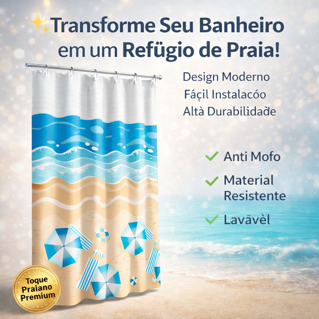 Cortina Box Banheiro com Visor 100% PVC Para Antimofo Com Ganchos Estampada ou Lisa