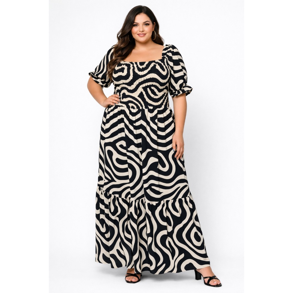 Vestido Longo Tropical Plus Size .  Para verão praia , igreja , casual em Oferta na Shopee