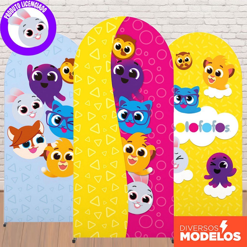 Painel Romano Decorativo Festa Bolofofos Infantil 2x1m C/Elástico Sublimado Em Tecido - Licenciado