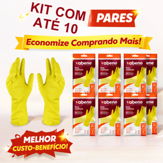 Kit Luva Latex Amarela Multiuso Limpeza Cozinha Borracha Resistente 3/5/10 Pares em Oferta na Shopee