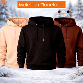 Moletom Canguru Inverno Flanelado Liso Algodão Premium Confortável Unissex blusa de frio peluciada em Oferta na Shopee