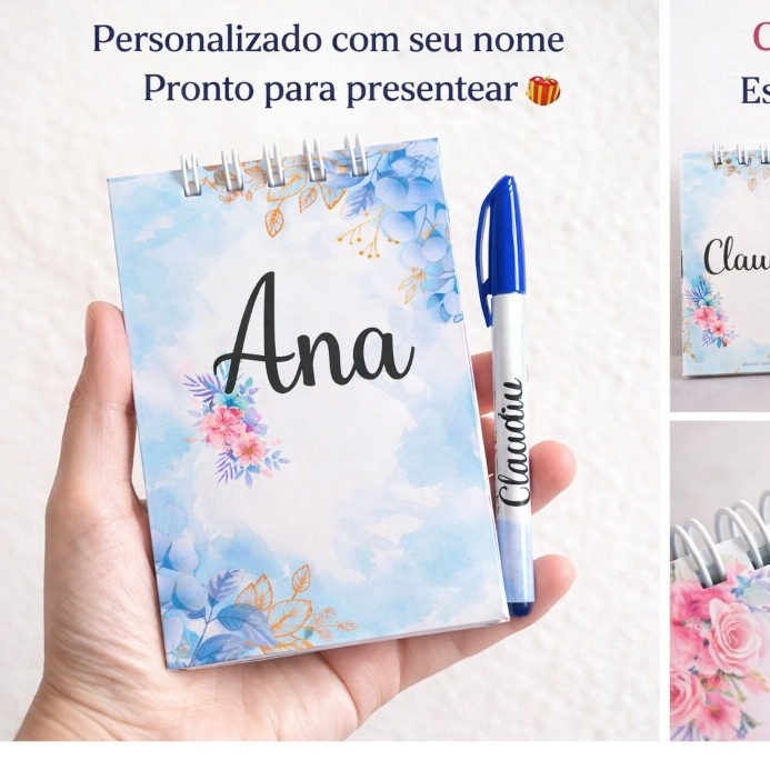 Bloquinho A6 Personalizado com Nome | 80 Folhas Lisas | Com ou Sem Caneta | Capa Dura BOPP | Envio Rápido