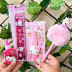 Kit Hello Kitty Tesoura + Régua + Cola + Caneta Pompom Papelaria Fofa Presente Infantil Kawaii