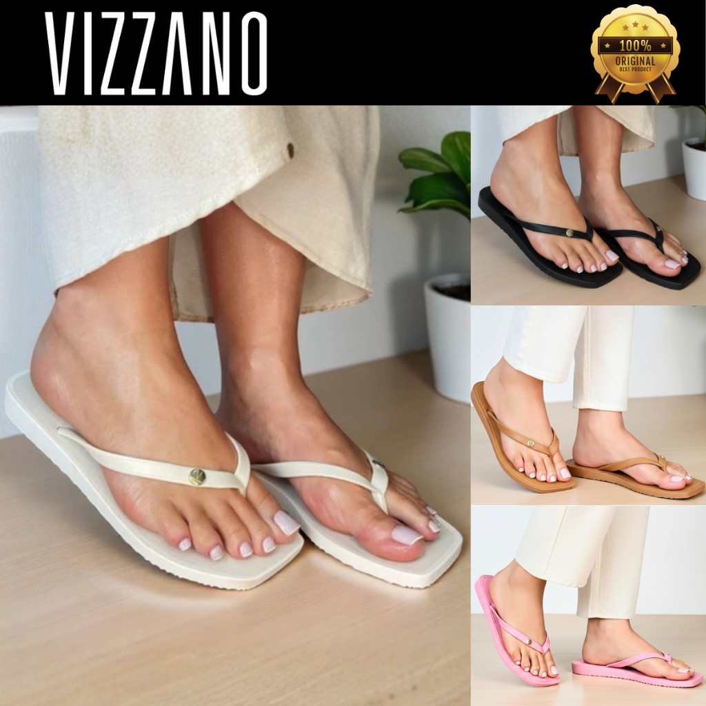 Chinelo Vizzano Bico Quadrado Feminino Rasteira Dedo Casual Macio Confortável Pingente Slim Original