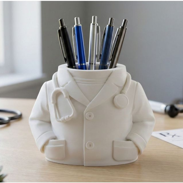 Porta Caneta de Mesa Personalizado Consultório Jaleco Masculino Médico 3D