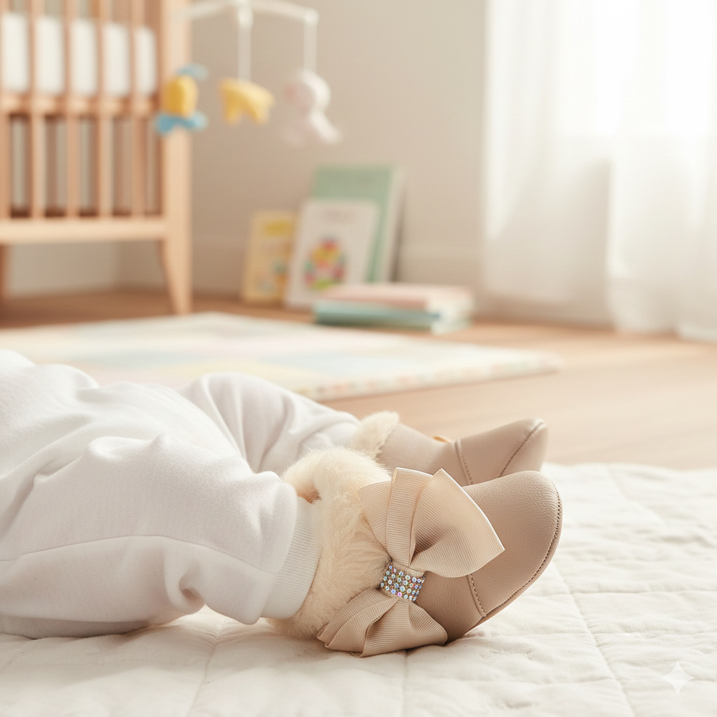 Bota Bebê até 1 ano Menina de Pelúcia Confortável e Macia 102-02 Bege