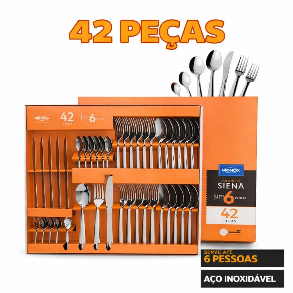 Faqueiro 42 Peças Aço Inox Compacto Siena Serve 6 Pessoas Brinox em Oferta na Shopee