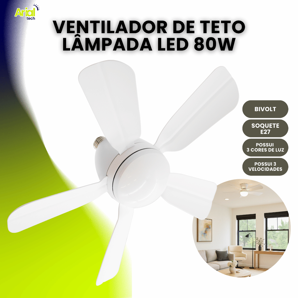 Ventilador Lâmpada de Teto Soquete E27 Com Led Ajustável Bivolt VT02 em Oferta na Shopee