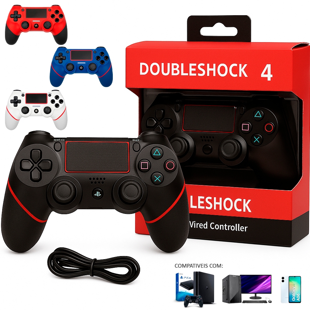 Controle Sem Fio para PS4 Cabo de Carregamento e Performance Superior em Oferta na Shopee