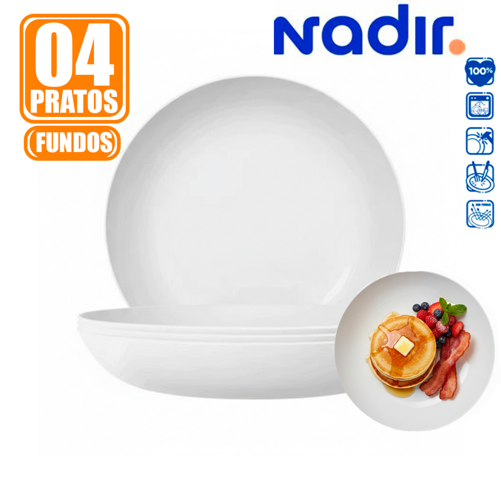 Conjunto 4 Pratos Fundos Blanc Nadir Opaline 22cm