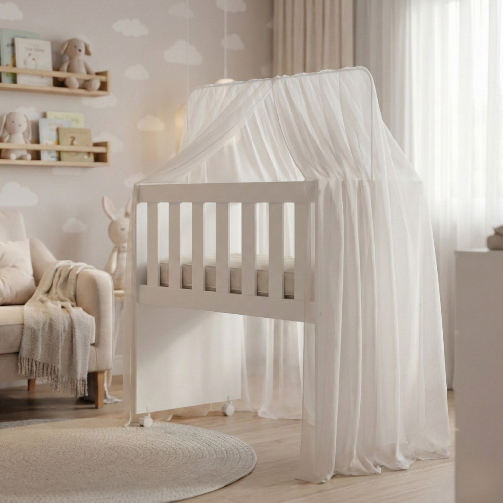 Mini Berço Moisés Multifuncional Portátil Com Rodinhas e Colchão Suporte Mosquiteiro Incluso em MDF Branco