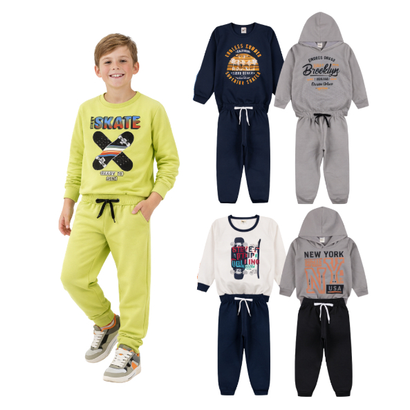 Kit Sortido 4 OU 6 Peças De Roupa Infantil Moletom Inverno Menino/Masculino Inverno Casaco + Calças em Oferta na Shopee