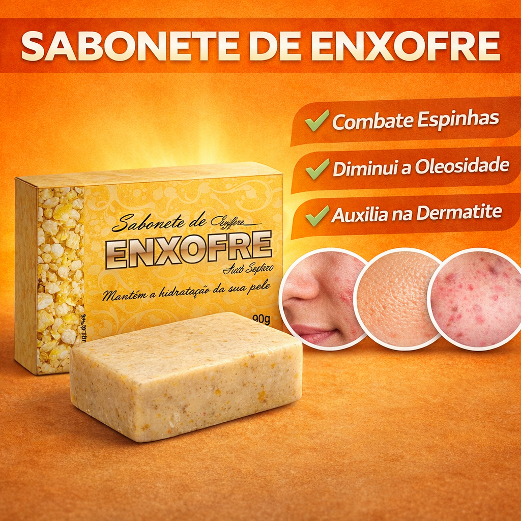 Sabonete Barra Enxofre Facial e corporal Limpeza do corpo e rosto Seca Espinhas Remove Oleosidade