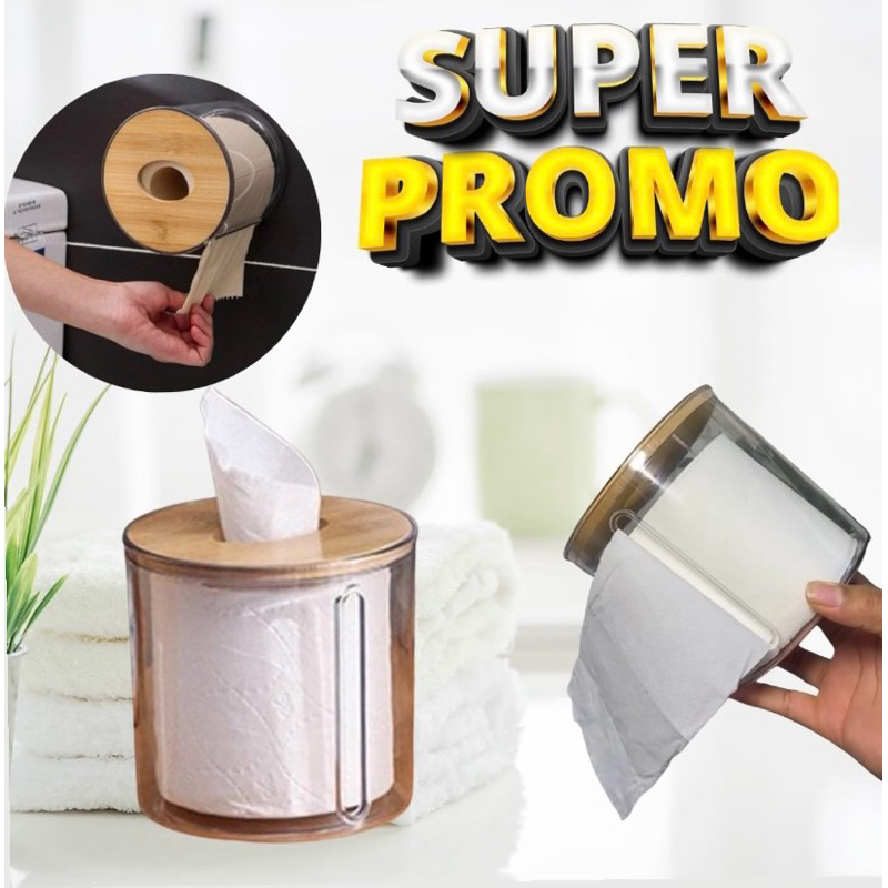 Suporte Porta Papel Higiênico Luxo Transparente com Tampa de Bambu para Banheiro Moderno em Oferta na Shopee