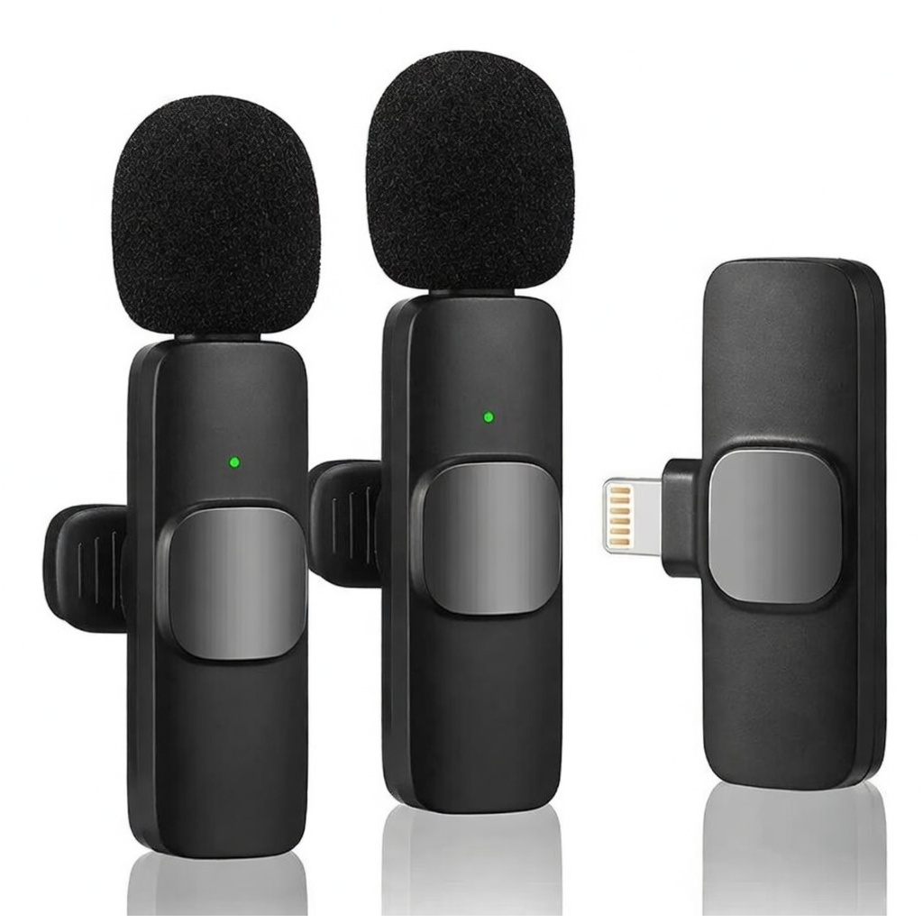 Microfone Lapela Sem Fio Duplo USB C e Lightning para iPhone Android Gravação Vídeo Podcast em Oferta na Shopee