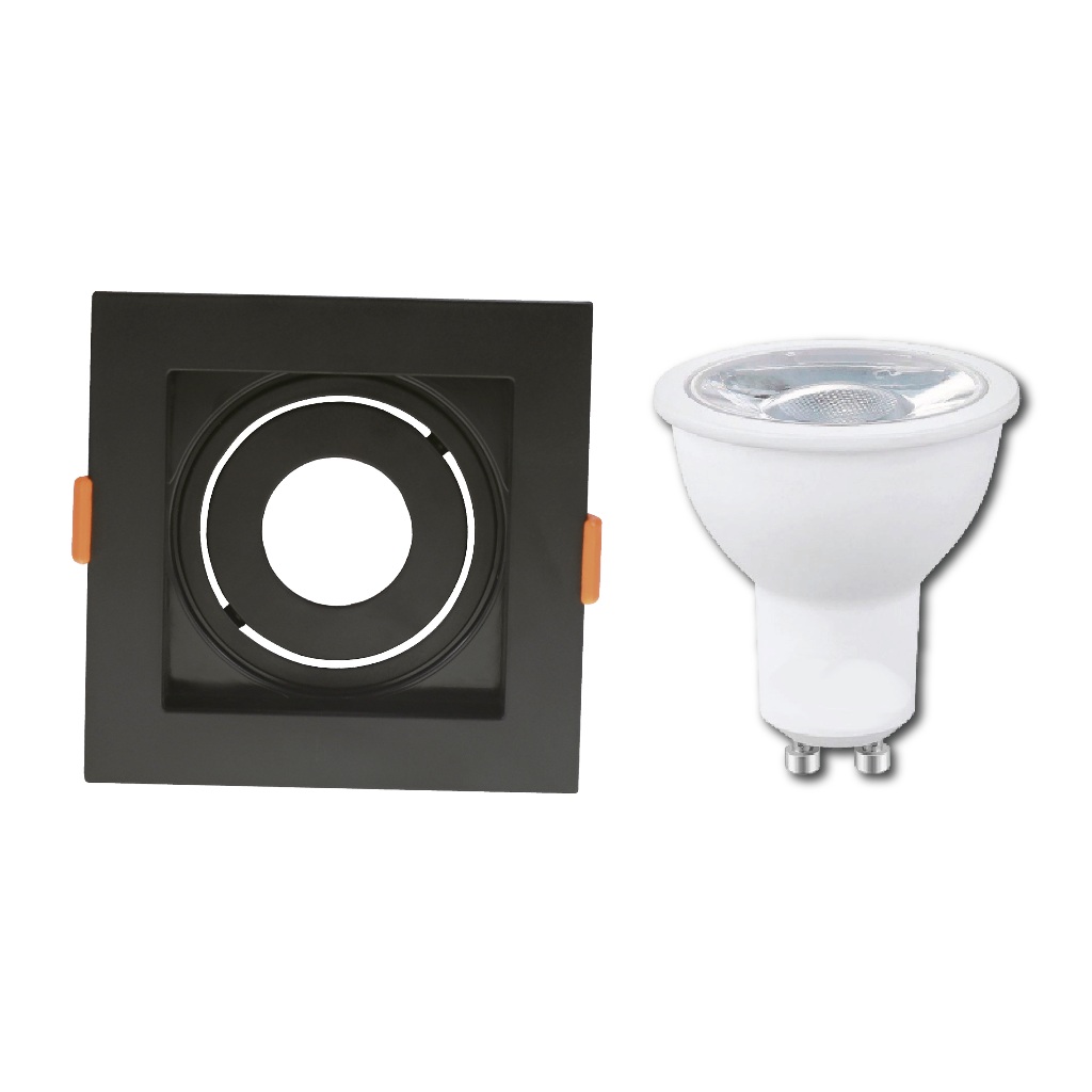 Kit 5 /10 Spot Recuado Preto mais lampada Dicroica 4,8w Mr16 com Soquete gu10 Embutir Quadrado em Oferta na Shopee
